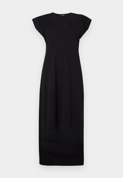 Μαύρο αμάνικο μάξι φόρεμα με V-λαιμόκοψη και άνετη εφαρμογή, παρουσιάζεται σε λευκό φόντο.