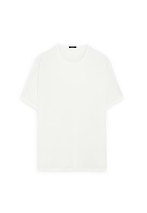 Witte korte mouwen t-shirt van zacht materiaal. Heeft een klassieke ronde halslijn en een rechte snit, zonder zichtbare patronen of accenten.