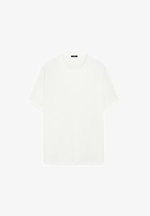 Witte korte mouwen t-shirt van zacht materiaal. Heeft een klassieke ronde halslijn en een rechte snit, zonder zichtbare patronen of accenten.