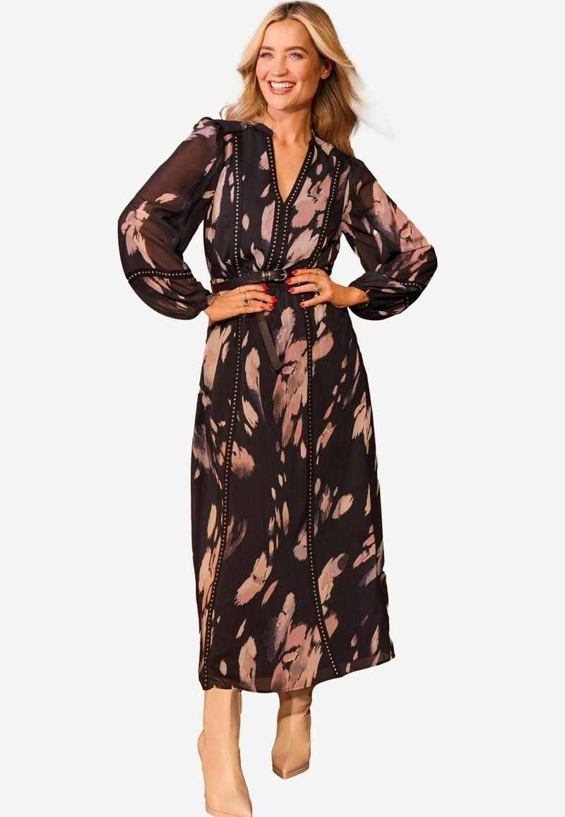 Love & Roses STUD TRIM PRINTED MIDI - Rochie de zi - black feather