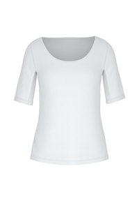 Wit kortermig shirt met een ronde halslijn. Gemaakt van glad, lichtgewicht materiaal met subtiele naden en een aangesloten pasvorm.