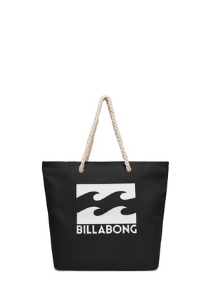 Sort tote taske med hvidt Billabong-logo, der viser to bølgeformer, med tykke snoede tovshåndtag.
