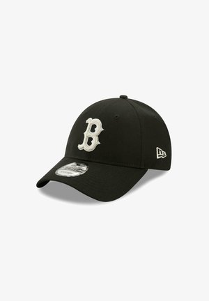 Black baseball cap with embroidered white "B" logo on front, curved visor, and a fitted design. Fabric has a smooth texture.