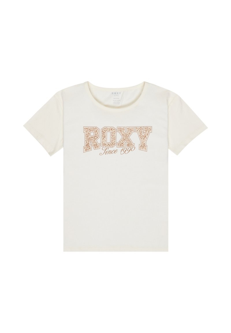 Kermainen t-paita, jossa on sana "ROXY" rohkealla, tyylitellyllä fontilla, ja sen alla pienemmällä käsinkirjoitetulla tekstillä "Since 1990".