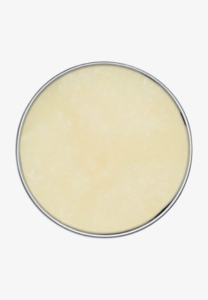 Round metal tray with a smooth, pale yellow surface, featuring a polished silver rim. The texture appears glossy and even.