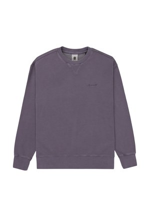 Purple sweatshirt with a crew neck, ribbed cuffs, and hem. Features a subtle logo on the chest and textured fabric with a smooth finish.