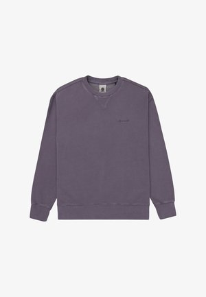 Lilla sweatshirt med rund hals, ribbede manchetter og kant. Har et subtilt logo på brystet og struktureret stof med en glat finish.