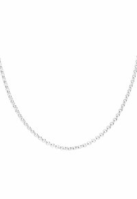 Collier en chaîne en argent avec des maillons entrelacés, texture lisse et finition brillante, conçu pour un esthétisme minimaliste.