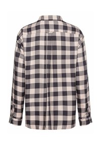 Langarmhemd met een zwart- en beige geruite patroon, blousekraag, afgeronde zoom en opgerolde mouwen met knoopsluiting.