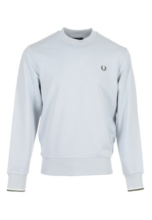 Sweat-shirt bleu clair à manches longues avec poignets et ourlet côtelés, col rond et petit logo brodé d'une couronne de laurier sur la poitrine gauche.
