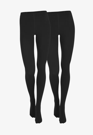 Leggings noirs avec une texture lisse et opaque, une taille haute et un design ajusté, présentant un style longue sans coutures visibles.