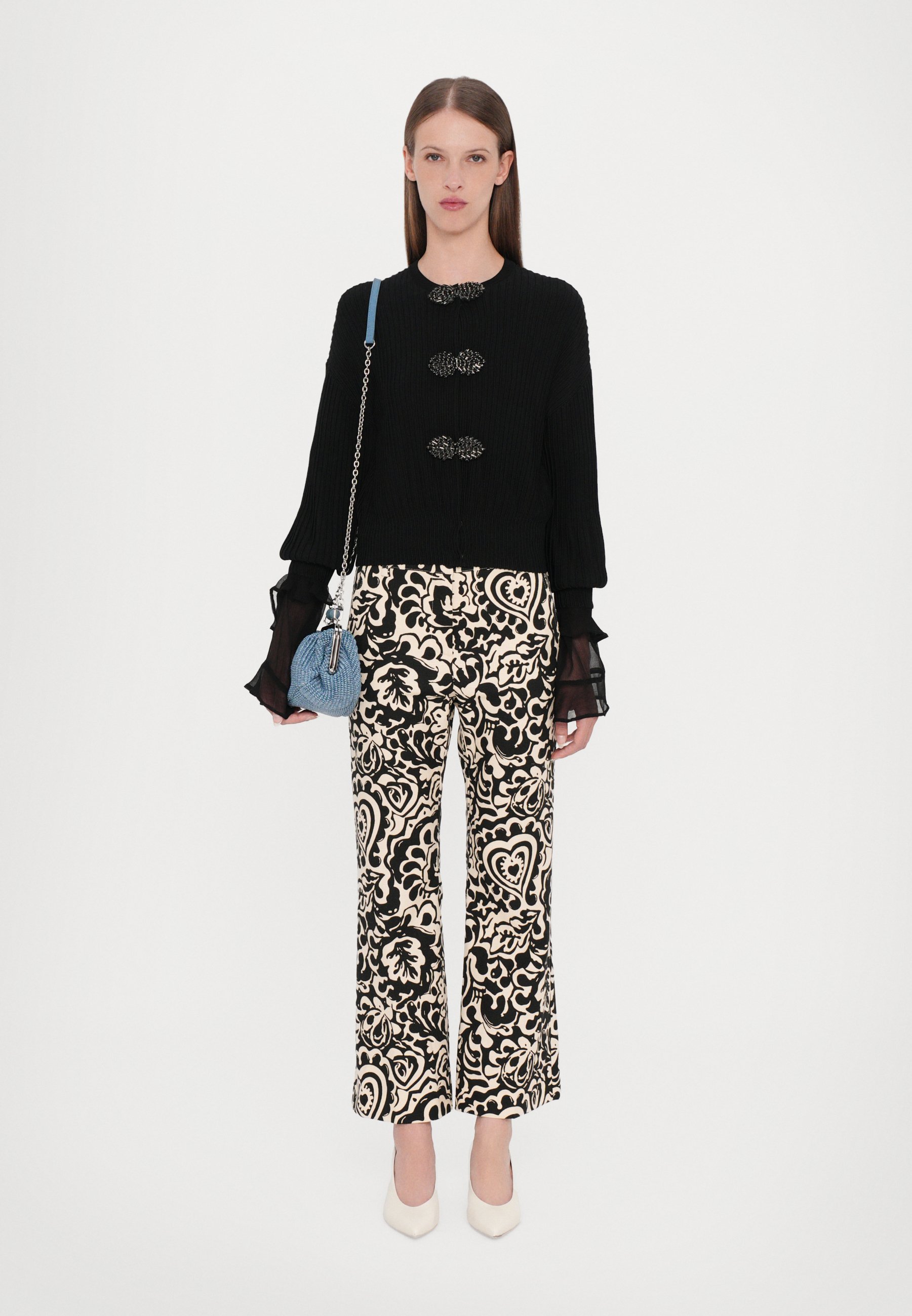 Weekend MaxMara CADMIO プリントストレッチコットンパンツ Printed basketweave trousers, black | 