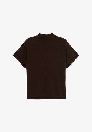 Maglietta a maniche corte marrone con collo alto realizzata in morbido tessuto a maglia. Caratterizzata da un colletto alto e una vestibilità comoda, con dettagli a costine nel collo e nell'orlo.