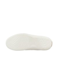 Suela de zapato de goma blanca con un patrón texturizado de paneles de abeja y ligera curvatura. Presenta una superficie lisa con un diseño minimalista.