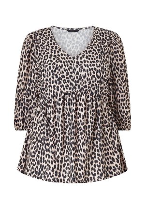 Leopardprint top met een V-hals, lange puffmouwen, een gather taille en een relaxte pasvorm. Gemaakt van lichtgewicht stof met een zachte textuur.