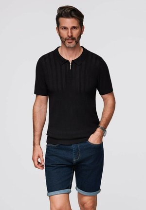 OPENWORK WITH ZIP AT THE NECKLINE - Polo shirt - black