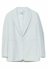 Blazer blanc ajusté avec revers crantés, fermeture à un seul bouton et deux poches avant, étiqueté Stradivarius.