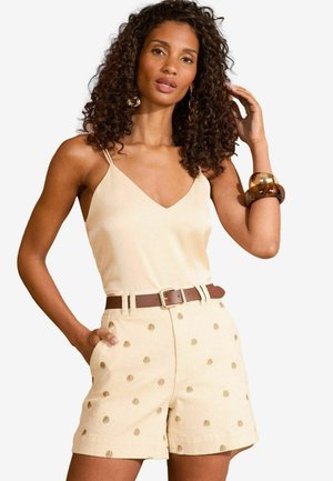 Jeansshorts - ecru with gold shell embroidery
