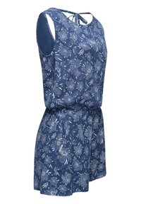 Blåblommig jumpsuit med rund halsringning, ärmlös design, dragsko i midjan och knytning bak. Tillverkad av lättviktsmaterial.