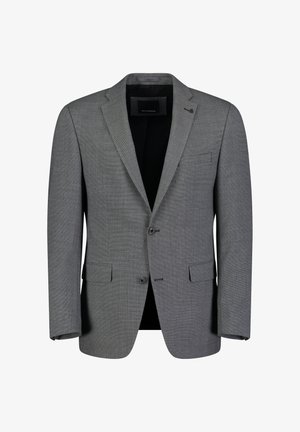 Szary, teksturowany marynarka o dopasowanym kroju, z klapami, zapięciem na dwa guziki oraz dwoma przednimi kieszeniami. Podszewka o subtelnym wzorze.