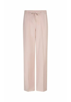 Lichtroze rechte broek met elastische tailleband en koordsluiting, gemaakt van zachte stof.
