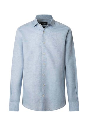 Light blue long-sleeve men's dress shirt with button-down front and classic collar, made by Hackett London.