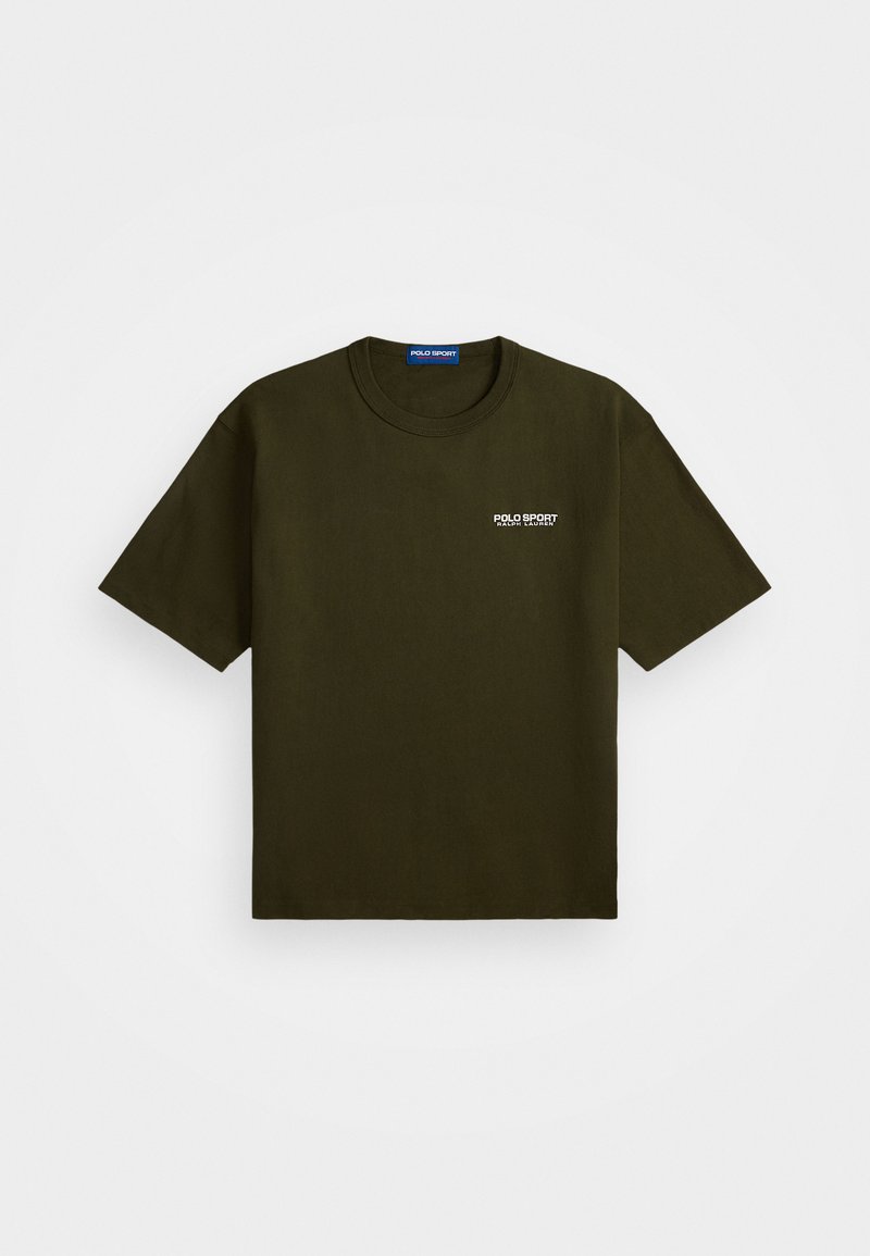 Tmavozelená krátk DVD t-shirt s okrúhlym výstrihom a malým bielym logom "Polo Sport Ralph Lauren" na ľavej hrudi.