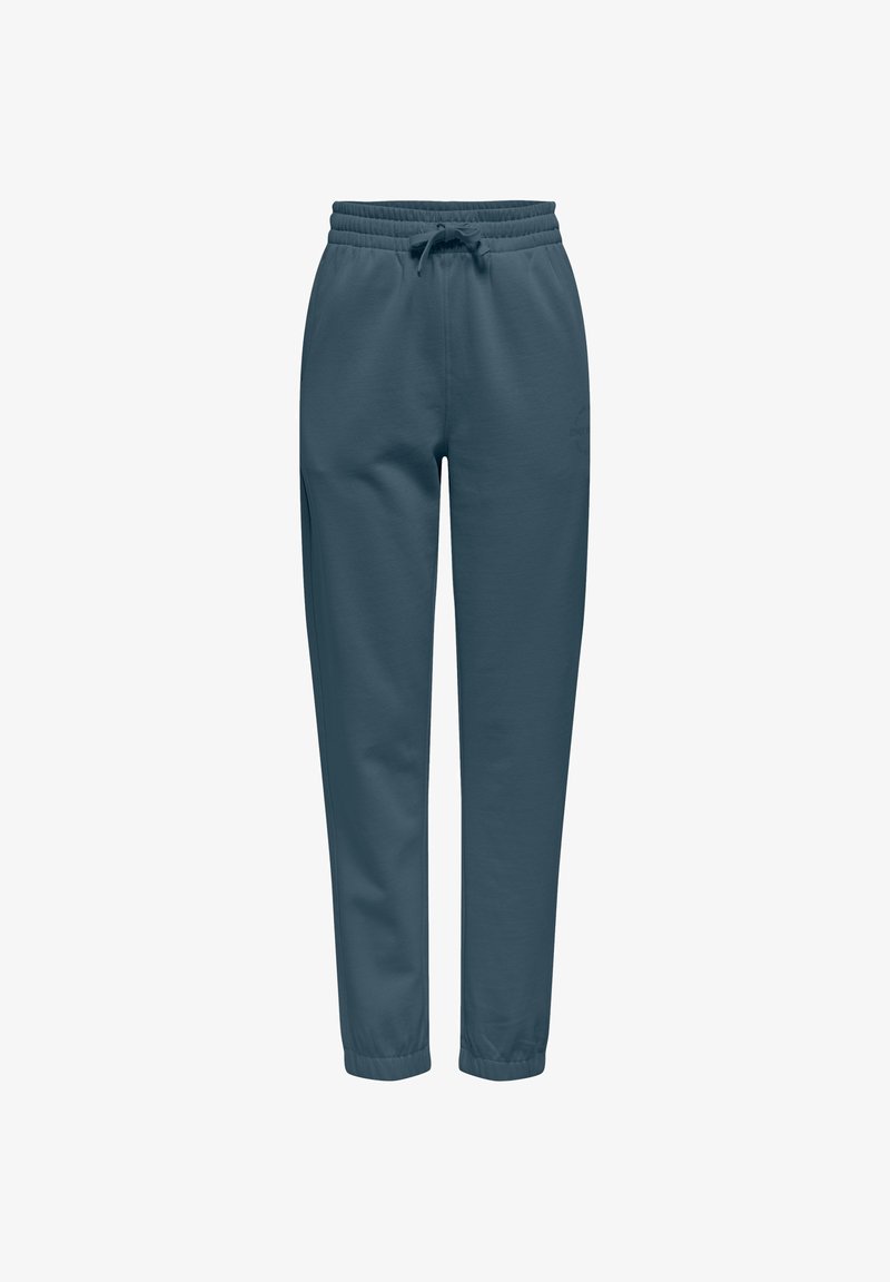 Blaue Jogginghosen aus weichem Stoff, mit elastischem Bund und Kordelzug, Seitentaschen und verjüngten Bündchen an den Knöcheln.