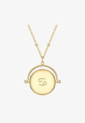 Collar de oro con un charm circular que presenta el símbolo del zodiaco de Cáncer. La cadena tiene pequeños eslabones redondeados, que añaden textura y detalle.