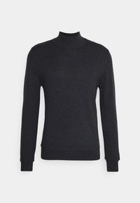 Pull à col roulé gris foncé en coton doux mélangé. Doté de manches longues et de poignets côtelés, avec une coupe ajustée.