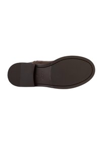 Suola di scarpa in pelle marrone con superficie in gomma texturizzata. Presenta una punta arrotondata e il nome del marchio "JOOP!" in rilievo sul lato.