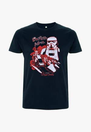 Czarna bawełniana koszulka z czerwoną grafiką przedstawiającą szturmowca i statek kosmiczny, z napisem "VISIONS" u dołu.