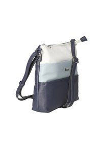 Ledertasche für die Schulter mit drei verschiedenen Farbkombinationen: Marineblau, Hellblau und Weiß. Glatte Textur mit einem verstellbaren Gurt und Reißverschluss.