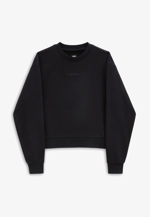 Sudadera negra recortada hecha de una tela suave. Presenta un escote redondeado y mangas largas. El logo "vans." está grabado en la parte frontal.
