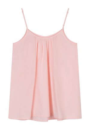 Roze mouwloze top van lichtgewicht stof met een gerimpelde halslijn en verstelbare bandjes, met een losse, vloeiende pasvorm.