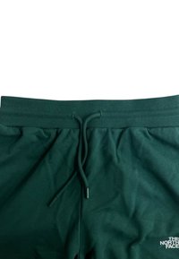 I pantaloni della tuta verdi presentano una vita a costine con cordino regolabile e un piccolo logo sul lato destro in basso. Tessuto liscio.