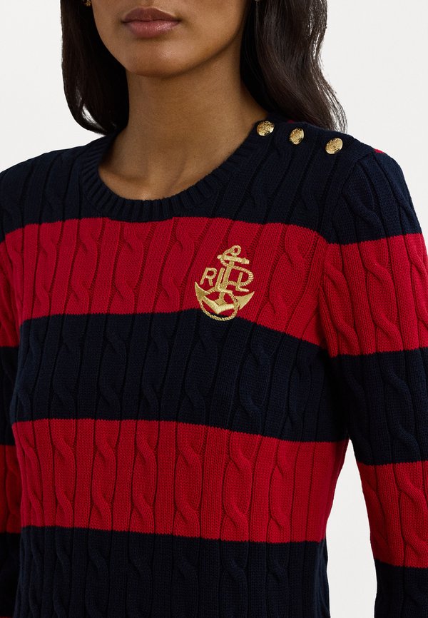 STRIPED BUTTON TRIM CABLE KNIT SWEATER - Jumper3