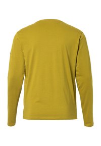 Langärmliges Shirt in Senfgelb, aus weicher Baumwolle gefertigt. Hat einen Rundhalsausschnitt und eine gerippte Textur ohne sichtbare Muster oder Akzente.