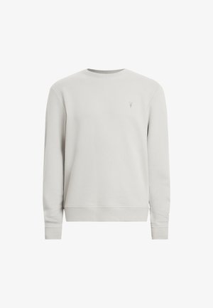 Ljusgrå sweatshirt i mjuk bomull, med rundad hals, långa ärmar, ribbade muddars och en diskret logotyp på bröstet.