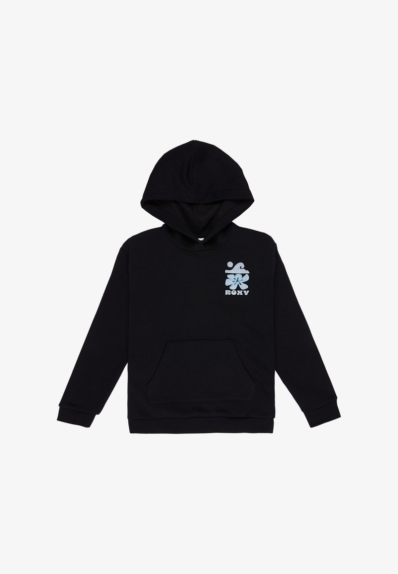 Sudadera negra de mezcla de algodón con un bolsillo frontal. Cuenta con un logo gráfico en azul claro en el área del pecho izquierdo. Corte regular, mangas largas.