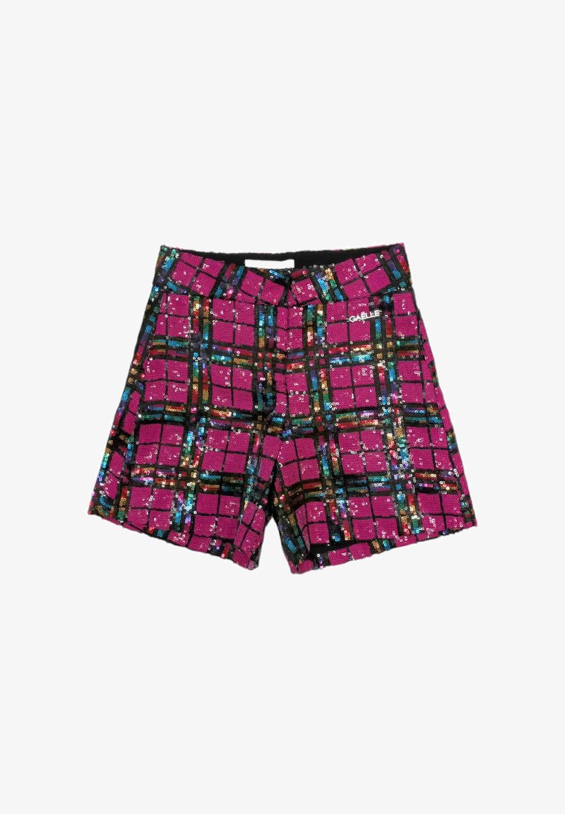 Lyserøde pailletshorts med et rutemønster i sort og multicolore detaljer. Elastisk talje med logodetalje.