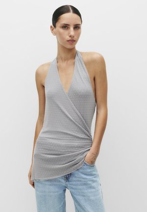 RHINESTONE DRAPED HALTER  - Top - grey