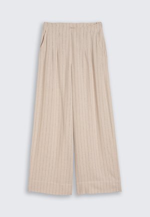 TOM TAILOR DENIM, MODERN WIDE LEG LINEN PANTS - Pantalones - beige black vertical stripe