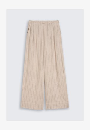 TOM TAILOR DENIM, MODERN WIDE LEG LINEN PANTS - Pantalones - beige black vertical stripe