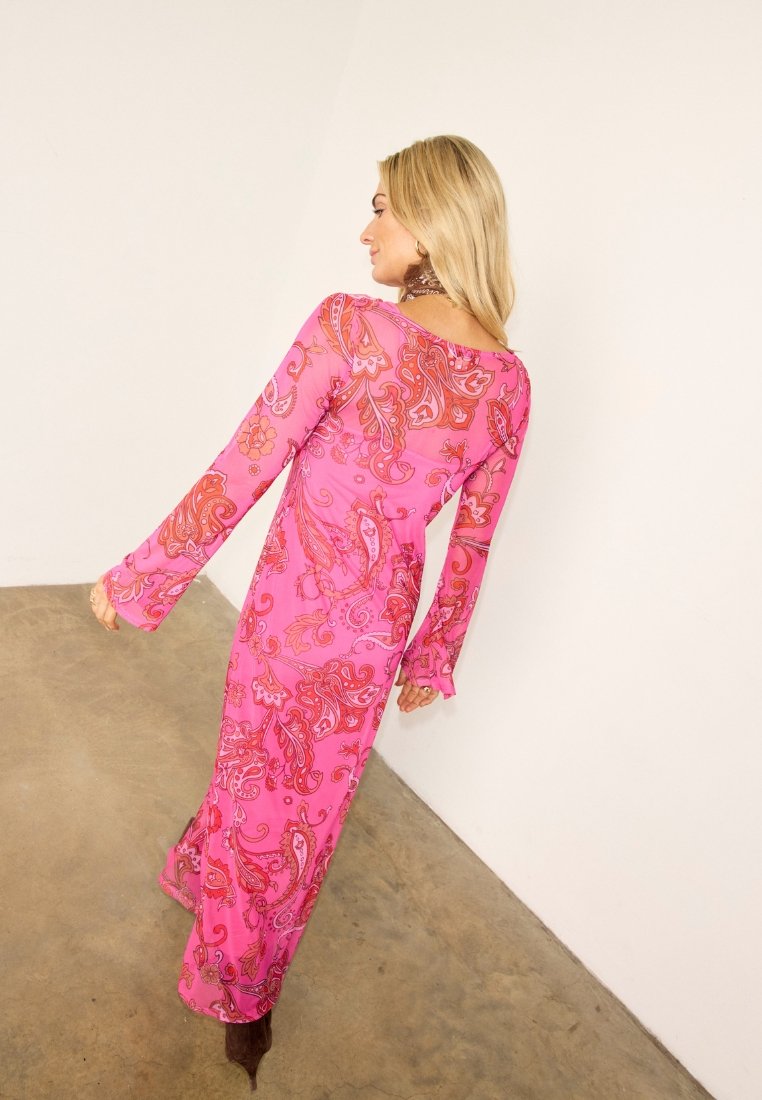 strapless open back dress Hot Pink Mermaid Prom Dress With Wateau Train – jkprom main image 1