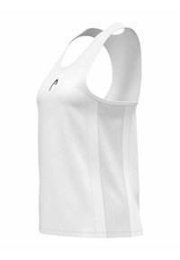 Witte sportieve tanktop met een ronde halslijn, racerback ontwerp en mesh zijpanelen voor ademend vermogen. Kleine logo-accent op de voorkant.