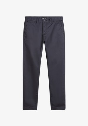 Mörkgrå bomullsbukser med rak passform, med knappgylf, framfickor och subtila sömnadsdetaljer.