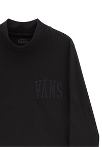 Schwarzes Langarmshirt mit hohem Kragen und einem strukturierten "VANS"-Logo in passender Farbe auf der linken Brust. Weicher Stoff, minimalistisches Design.