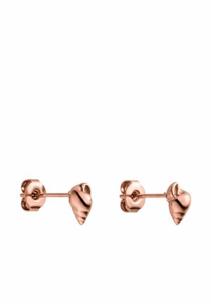Ohrringe in Muschelschalenform aus roségold mit einer glänzenden Oberfläche, ausgestattet mit einem kleinen Stecker und einem Schmetterlingsverschluss für sicheren Tragekomfort.