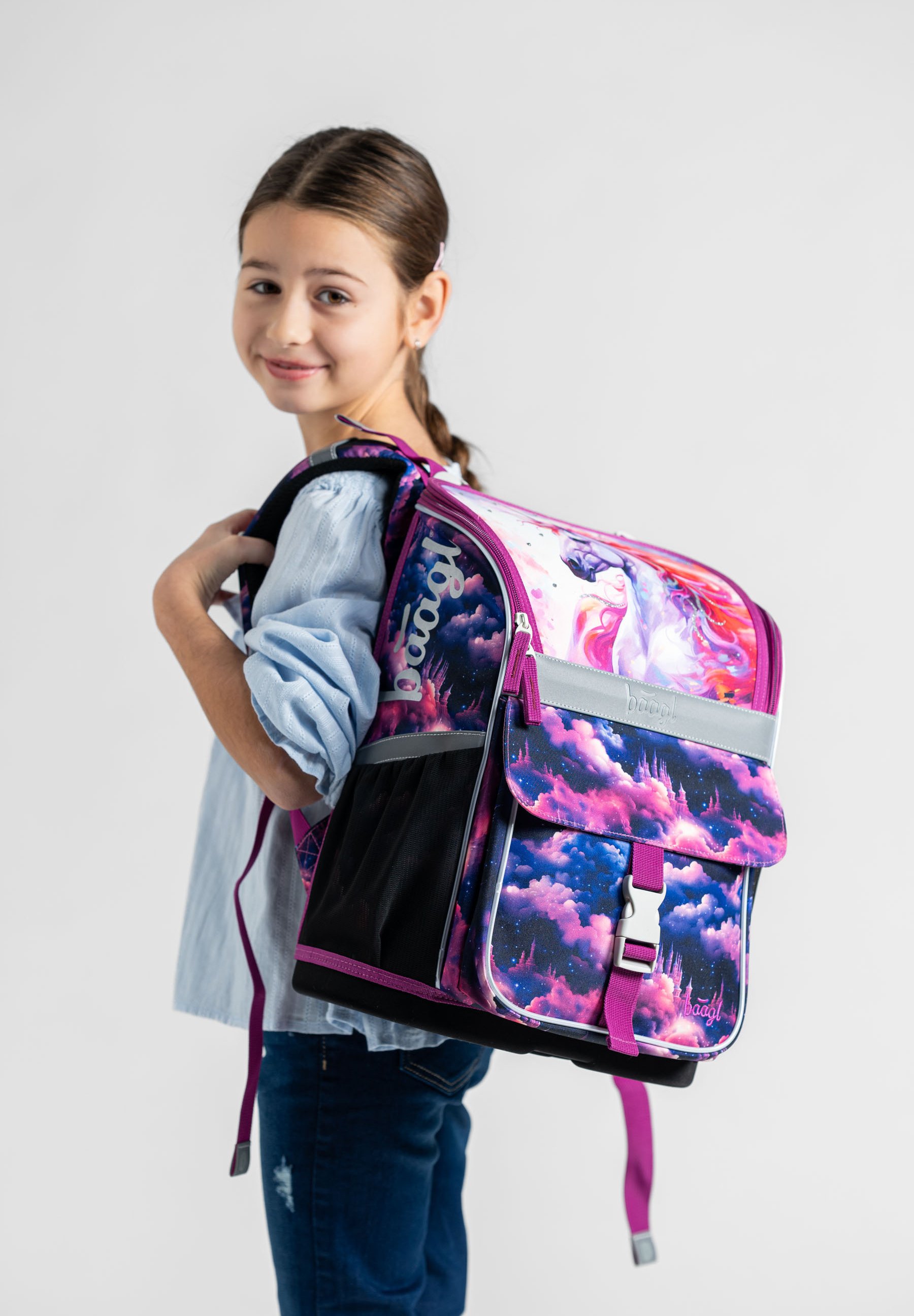 Bagtrotter Rucksack 37 Cm Für Kinder – Mit Pferd & Einhorn Design, Violett/rosa, 2 Reißverschlussfächer, 100% Polyester